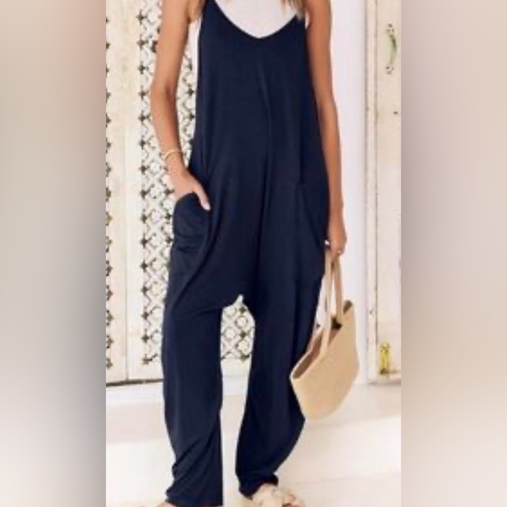 Sincerely Jules Navy Jumpsuit Medium NWT